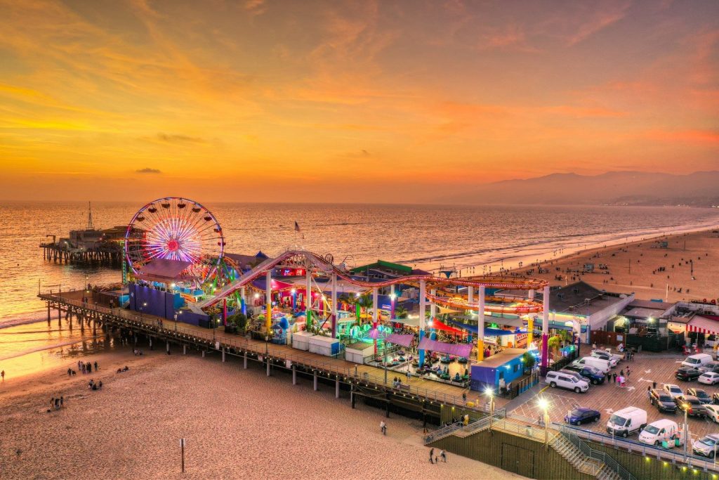 carnival on beach Santa monica pier california