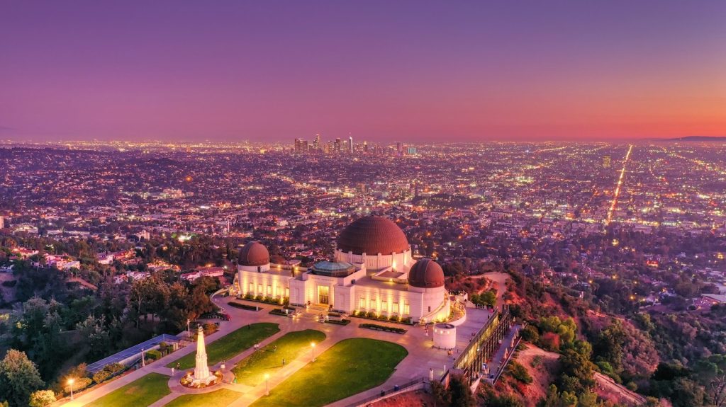 aerial photography of white and brown building Griffith observatory in los angeles